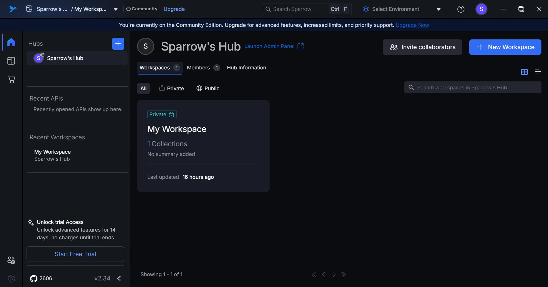 Sparrow — New workspace
